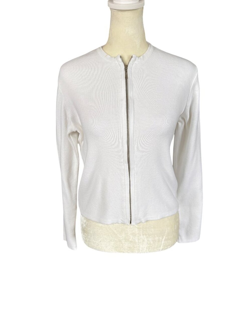 J. Crew women's white long sleeve zip up crewneck stretchy sweater size small